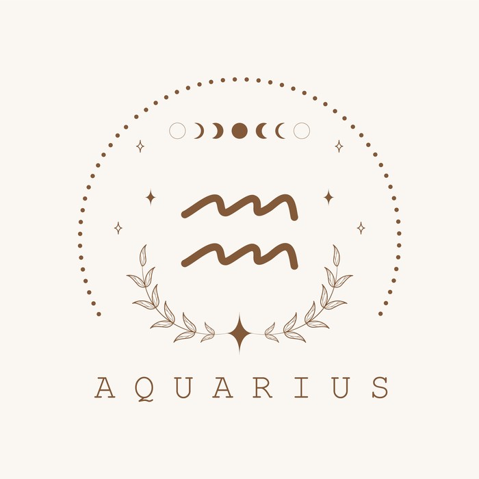 Aquarius. Zodiac sign in boho style. Astrological icon isolated on white background. Mystery and esoteric. Horoscope logo vector illustration. Spiritual tarot card.