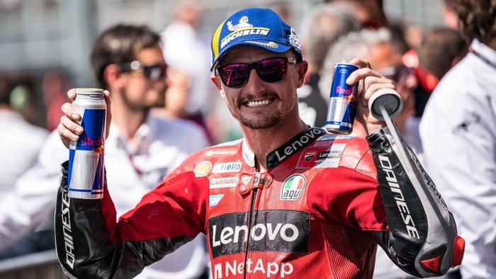 LE MANS, FRANCE - MAY 15: Jack Miller of Australia and Ducati Lenovo Team at parc ferme during the race of the MotoGP SHARK Grand Prix de France at Bugatti Circuit on May 15, 2022 in Le Mans, France. (Photo by Steve Wobser/Getty Images)