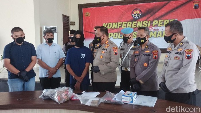 Polres Demak jumpa pers kasus pria sadis perkosa dan bunuh adik ipar, Kamis (26/5/2022).