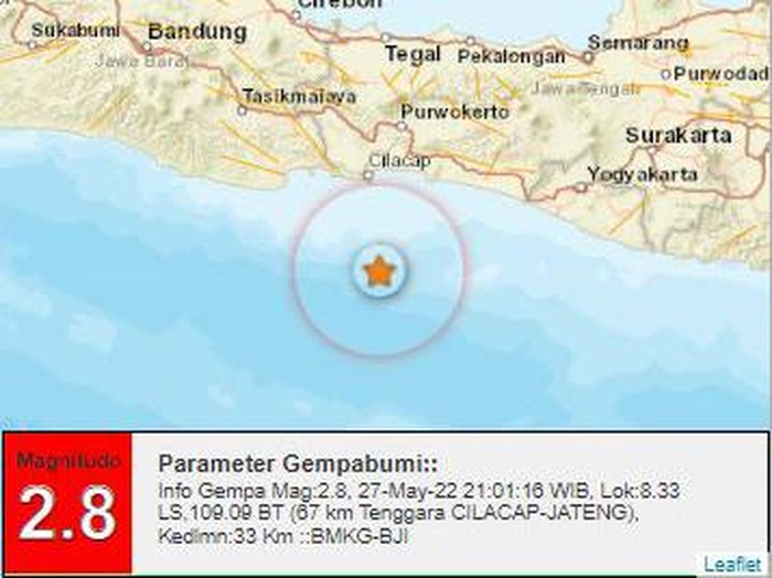 Gempa M 2,8 Jumat (27/5/2022) pukul 21.01 WIB.