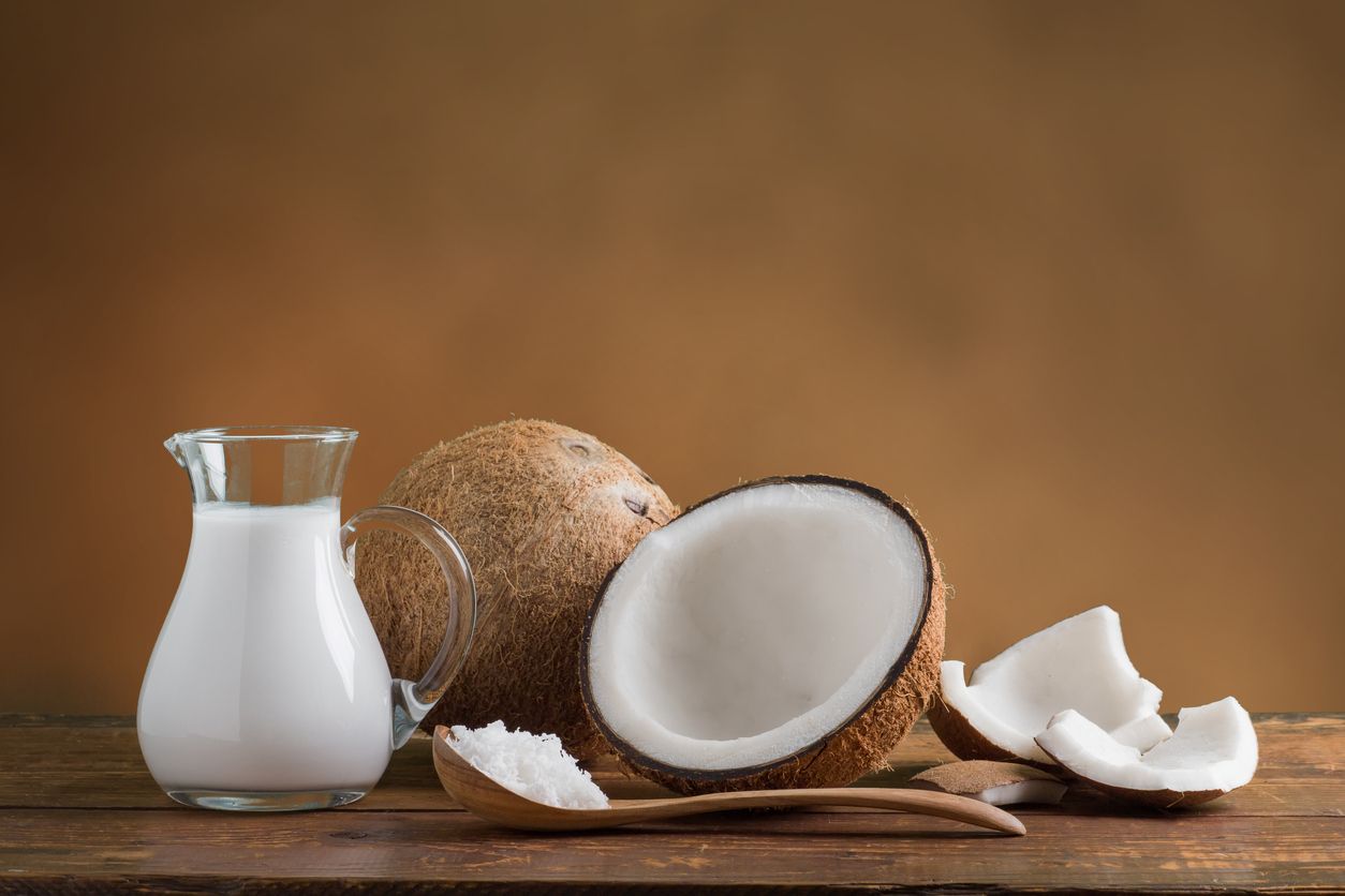 Coconut Milk with fresh coconut for alternative therapy, spa theme