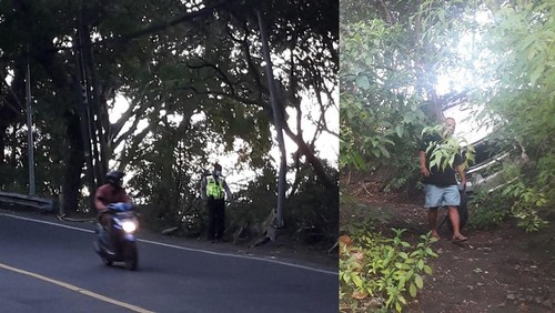 Mobil terperosok di Jalan Uluwatu, Kelurahan Jimbaran, Kecamatan Kuta Selatan, Kabupaten Badung.