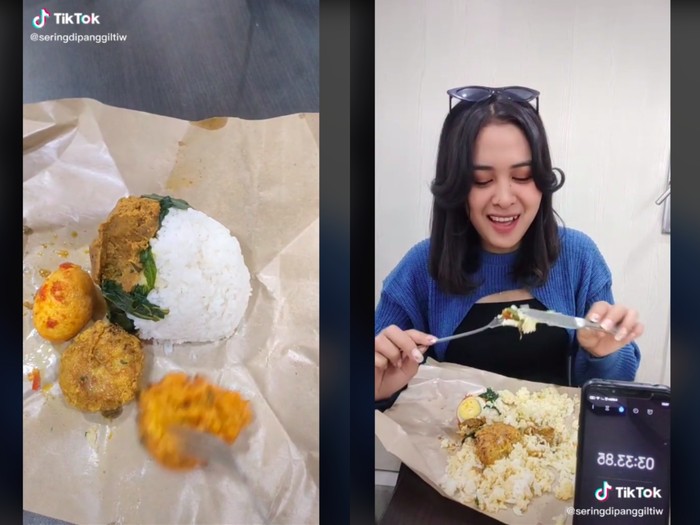 Percobaan makan nasi Padang pakai pisau dan garpu