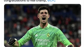 Real Madrid beruntung, tulis akun ini, lengkap dengan foto Courtois. Selamat untuk Liverpool, juara sesungguhnya. Foto: Twitter