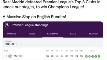 Dalam perjalanannya meraih jawara Liga Champions, Madrid menggebuk tiga jagoan papan atas Liga Inggris. Foto: Twitter