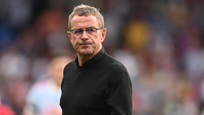 Manchester United German Interim head coach Ralf Rangnick walks on the pitch after the English Premier League football match between Crystal Palace and Manchester United at Selhurst Park in south London on May 22, 2022. - RESTRICTED TO EDITORIAL USE. No use with unauthorized audio, video, data, fixture lists, club/league logos or live services. Online in-match use limited to 120 images. An additional 40 images may be used in extra time. No video emulation. Social media in-match use limited to 120 images. An additional 40 images may be used in extra time. No use in betting publications, games or single club/league/player publications. (Photo by JUSTIN TALLIS / AFP) / RESTRICTED TO EDITORIAL USE. No use with unauthorized audio, video, data, fixture lists, club/league logos or live services. Online in-match use limited to 120 images. An additional 40 images may be used in extra time. No video emulation. Social media in-match use limited to 120 images. An additional 40 images may be used in extra time. No use in betting publications, games or single club/league/player publications. / RESTRICTED TO EDITORIAL USE. No use with unauthorized audio, video, data, fixture lists, club/league logos or live services. Online in-match use limited to 120 images. An additional 40 images may be used in extra time. No video emulation. Social media in-match use limited to 120 images. An additional 40 images may be used in extra time. No use in betting publications, games or single club/league/player publications. (Photo by JUSTIN TALLIS/AFP via Getty Images)
