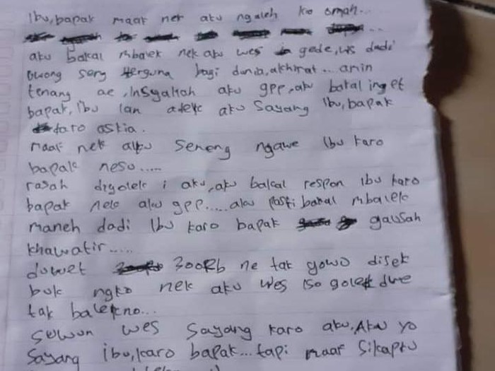 Surat yang ditinggalkan siswi di Ngawi