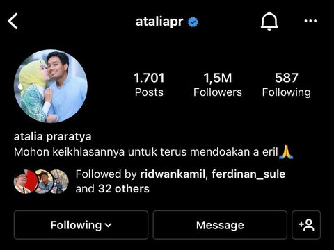 Instragram Atalia Kamil (Tangkapan layar)