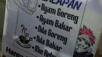 Menggunakan ilustrasi berupa tokoh anime, banyak yang terkecoh dengan tempat makan ini. Awalnya dikira tempat makan makanan Jepang atau Japanese food, ternyata ini hanya warkop biasa. Foto: Twitter/nocontextwarung