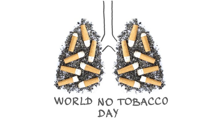 1167991445 Cigarette butts in pulmonary contour and text world no tobacco day on white background