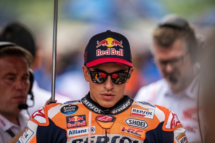 SCARPERIA, ITALY - MAY 29: Marc Marquez of Spain and Repsol Honda Team at the starting gri during the race of the MotoGP Gran Premio d’Italia Oakley at Mugello Circuit on May 29, 2022 in Scarperia, Italy. (Photo by Steve Wobser/Getty Images)