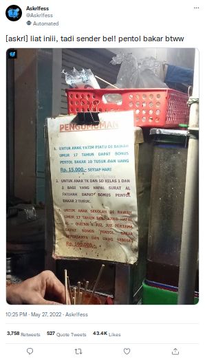 Salut! Penjual Pentol Baik Hati Ini Kasih Bonus 10 Tusuk untuk Anak Yatim Piatu