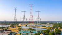 Penampakan menara kembar setinggi 385 meter yang membentang di kedua sisi Sungai Yangtze, Jiangsu, China.