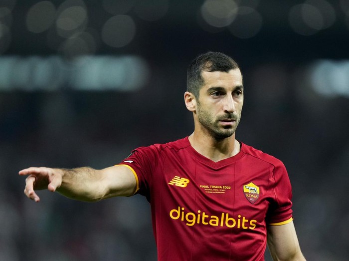 Henrikh Mkhitaryan of AS Roma gestures during the UEFA Conference League Final match between AS Roma and Feyenoord at Arena Kombetare, Tirana, Albania on 25 May 2022.  (Photo by Giuseppe Maffia/NurPhoto via Getty Images)