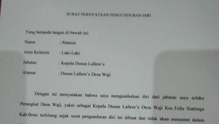 3 Kadus di Bone ngaku dipaksa mundur oleh Kades Waji bernama Setta (Dok. Istimewa).