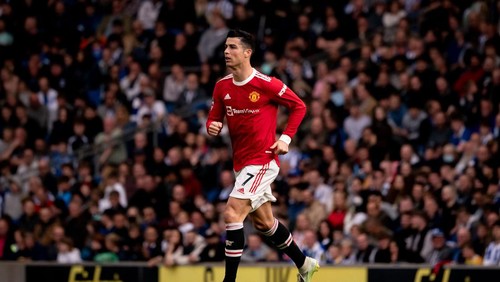 BRIGHTON, ENGLAND - MAY 07: Cristiano Ronaldo of Manchester United in action during the Premier League match between Brighton & Hove Albion and Manchester United at American Express Community Stadium on May 07, 2022 in Brighton, England. (Photo by Ash Donelon/Manchester United via Getty Images)