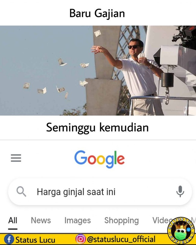 Setelah hidup senang dan berfoya-foya hingga uang di dompet habis, timbullah pemikiran untuk mencari tahu harga ginjal saat ini. Kamu jangan sampai kayak gini yaa.. Foto: Facebook/Status Lucu