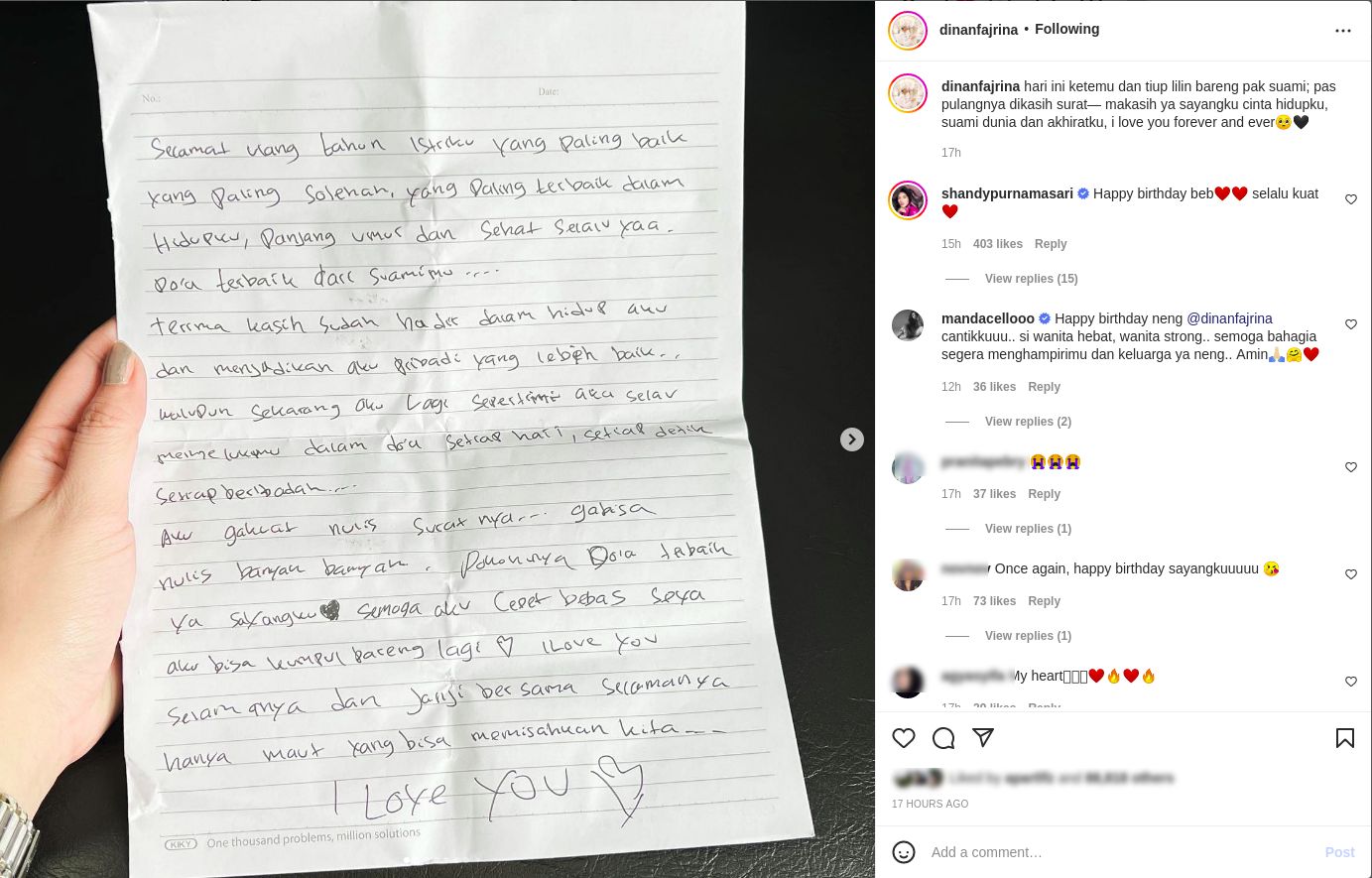 Surat dari Doni Salmanan untuk Dinan Fajrina.