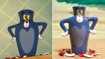 Tom yang normalnya adalah kucing, dibuat dalam bentuk vas bunga sesuai dengan cuplikan kartunnya. Foto: Twitter/@inouetable