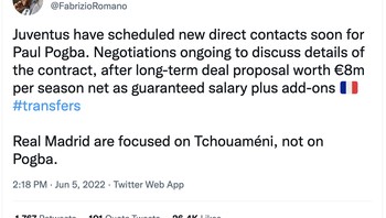 Sesuai dugaan, Pogba merapat ke Juventus. Fabrizio Romano via Twitter mengabarkan bahwa Juventus sudah siap menawarkan kontrak untiuk Paul Pogba. Foto: Twitter