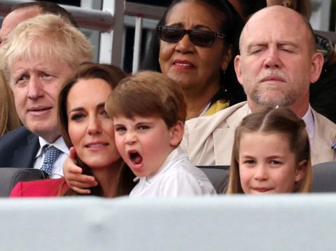 LONDON, ENGLAND - JUNE 05: Catherine, Duchess of Cambridge and Prince Louis of Cambridge attend the Platinum Pageant on June 05, 2022 in London, England. The Platinum Jubilee of Elizabeth II is being celebrated from June 2 to June 5, 2022, in the UK and Commonwealth to mark the 70th anniversary of the accession of Queen Elizabeth II on 6 February 1952.  (Photo by Richard Pohle - WPA Pool/Getty Images)