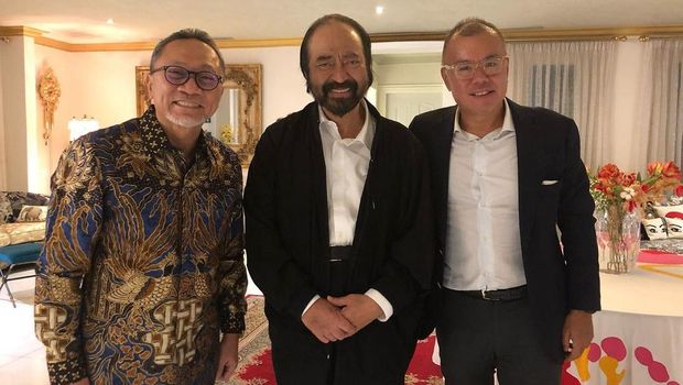 Pertemuan Surya Paloh dengan petinggi PAN Zulhas dan Bara Hasibuan. (dok. Bara Hasibuan).