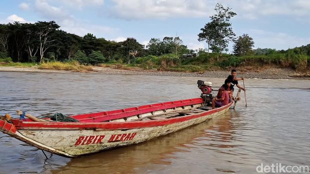 Penampakan warga di Enrekang wajib seberangi sungai agar bisa jual hasil bumi ke perkotaan (detikSulsel/Rachmat Ariadi).