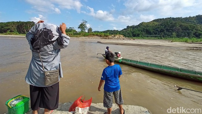 Penampakan warga di Enrekang wajib seberangi sungai agar bisa jual hasil bumi ke perkotaan (detikSulsel/Rachmat Ariadi).