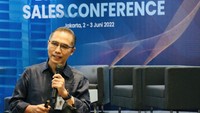CEO BRI Life, Iwan Pasila memberi pemaparan dalam acara BRI Life Annual Sales Conference – menuju aspirasi menjadi “The Life Insurer of Choice for Indonesian”, di Jakarta.