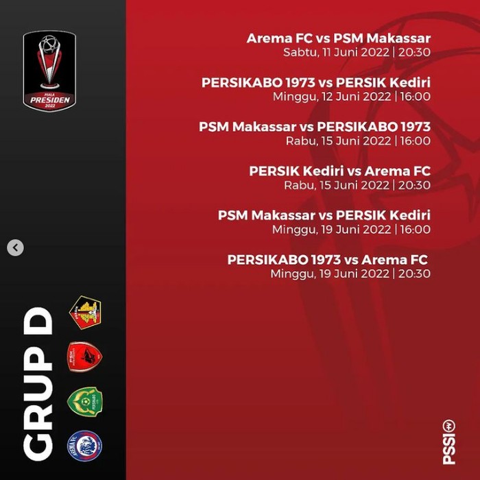Jadwal Babak Penyisihan Grup D Piala Presiden 2022