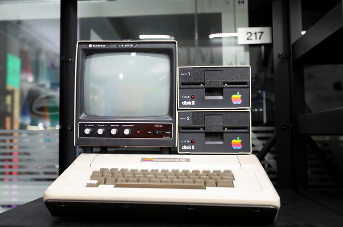 An old Apple camera is displayed in a warehouse at Elcome International company in Dubai, United Arab Emirates May 23, 2022. Picture taken May 23, 2022. REUTERS/Rula Rouhana