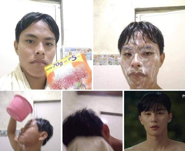 Cukup cuci muka dengan deterjen, hasilnya bisa bikin membingungkan seperti oplas. Langsung berubah jadi mirip artis Korea Park Seo-joon. Foto: Twitter