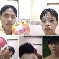 Cukup cuci muka dengan deterjen, hasilnya bisa bikin membingungkan seperti oplas. Langsung berubah jadi mirip artis Korea Park Seo-joon. Foto: Twitter