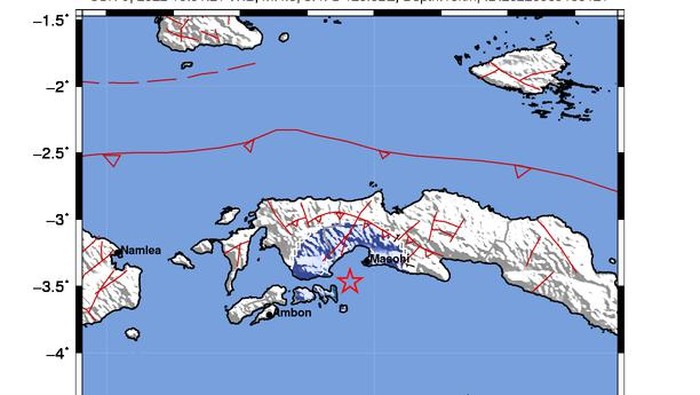 Gempa bumi magnitudo (M) 4,0 di Maluku Tengah di kedalaman 10 kilometer di bawah laut. (dok. BMKG)