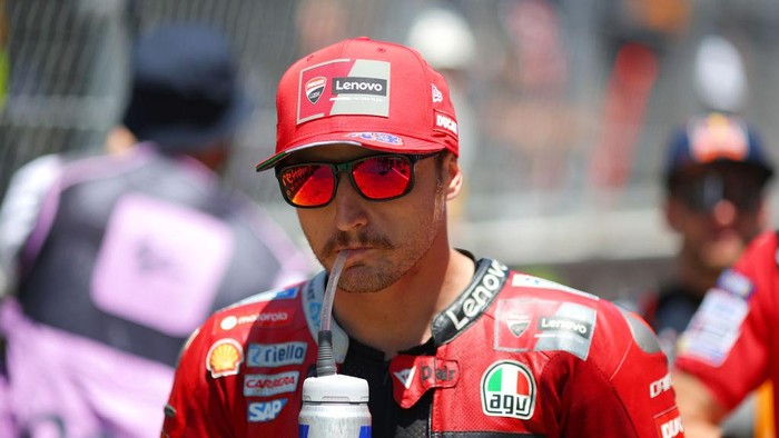 BARCELONA, SPAIN - JUNE 05: Jack Miller of Australia and Ducati Lenovo Team looks on at Circuit de Barcelona-Catalunya on June 05, 2022 in Barcelona, Spain. (Photo by Eric Alonso/Getty Images)