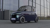 PMV Ease-E dirancang sesuai dengan kendaraan listrik mikro global generasi baru seperti Citroen AMI dan MG E200. Desain mobil ini terlihat tajam dan unik dengan gril tertutup depan berbentuk T dengan LED daytime running di bagian atas dan lampu depan LED bulat di bagian bawah. Foto: Cartoq