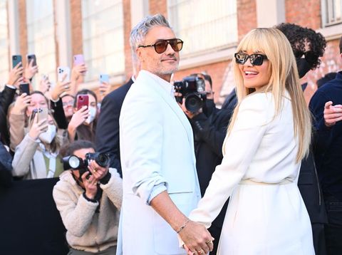 MILAN, ITALY - FEBRUARY 23: Taika Waititi and Rita Ora are seen arriving at the Fendi fashion show during the Milan Fashion Week Fall/Winter 2022/2023 on February 23, 2022 in Milan, Italy. (Photo by Marco M. Mantovani/Getty Images for ABA)