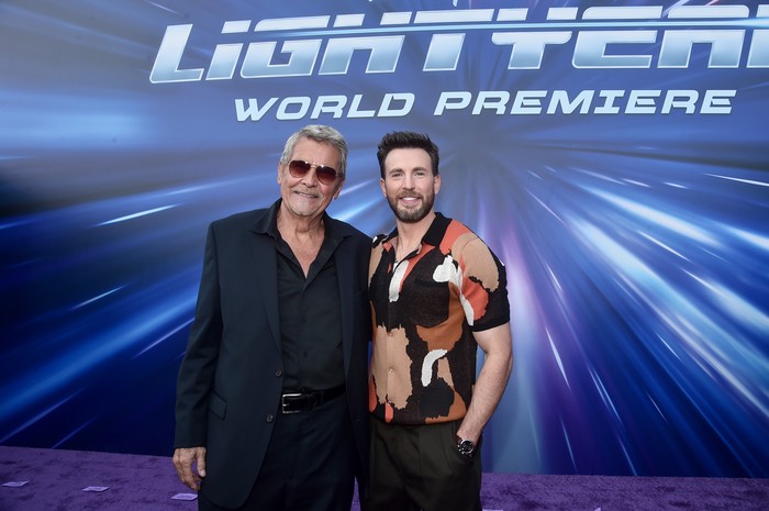 LOS ANGELES, CALIFORNIA - JUNE 08: (L-R) James Brolin and Chris Evans attend the World Premiere of Disney and Pixar's feature film 