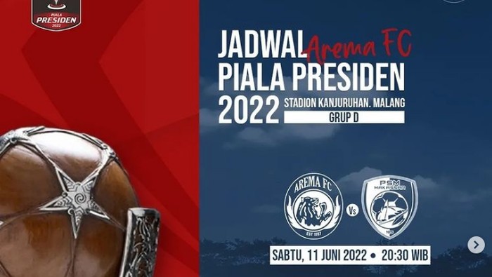 Babak penyisihan Grup D Piala Presiden 2022 mempertemukan Arema FC vs PSM Makassar pada Sabtu (11/6). Tiket big match ini dijual secara online, bagaimana cara membelinya?