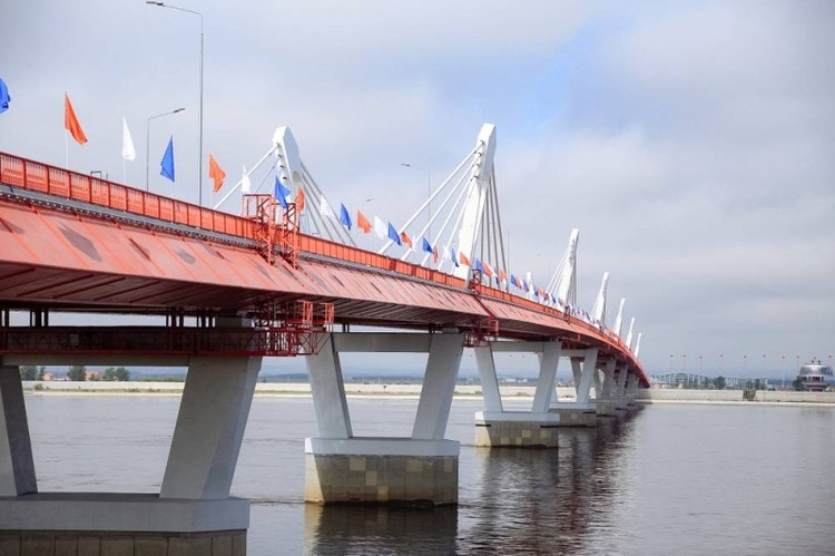 A view of the first border bridge over the Amur (Heilongjiang) river linking the Russian city of Blagoveshchensk and the Chinese city of Heihe during its inauguration ceremony on June 10, 2022. — Photo by Handout / Amur region Government press service via AFP