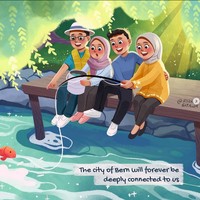 Ilustrator Rizkia Gitawa membuat ilustrasi yang membuat warganet haru. Ia membuat ilustrasi keluarga Ridwan Kamil sedang memancing ikan di pinggir sungai. Mari nanti kita berkumpul kembali seperti biasanya dalam keabadian”. Dear Eril, damailah engkau dalam pelukan hangat & cinta tak terbatas Allah SWT 🖤. Turut berduka cita untuk yg ditinggalkan, Bp @ridwankamil & Ibu @ataliapr sekeluarga atas kepergian yang terkasih 🙏🏼🖤Quote pada illustrasi by Walikota Bern, tulis @rizkiagitawaart. Foto: Dok. Instagram @rizkiagitawaart.