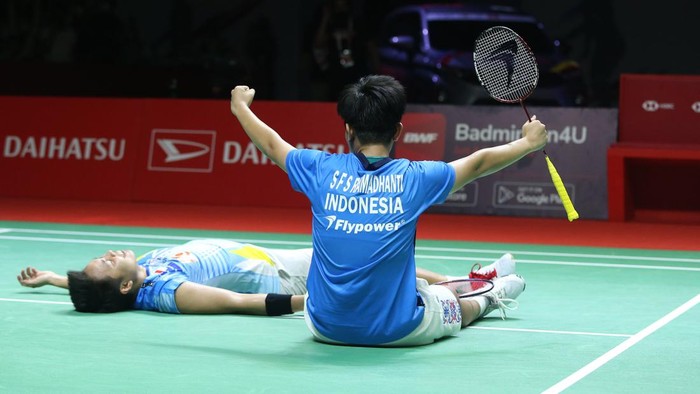 Apriyani Rahayu dan Siti Fadia Silva Ramadhanti  bermain dalam pertandingan Indonesia Masters 2022 di Istora, Senaya, Jakarta, Sabtu (11/6/2022).