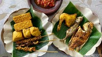 Aneka sate-satean, tempe, tahu dan lalapan juga tersedia di sini. Nah, untuk lalapan pengunjung bisa ambil sepuasnya. Lalapan dan sambal setan racikan Bang Udin ini sukses bikin nagih. Foto: detikcom/Riska Fitria