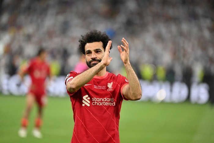 PARIS, FRANCE - MAY 28: Mohamed Salah (11) of Liverpool FC greets fans at the end of the UEFA Champions League final match between Liverpool FC and Real Madrid at Stade de France in Saint-Denis, north of Paris, France on May 28, 2022. (Photo by Mustafa Yalcin/Anadolu Agency via Getty Images)