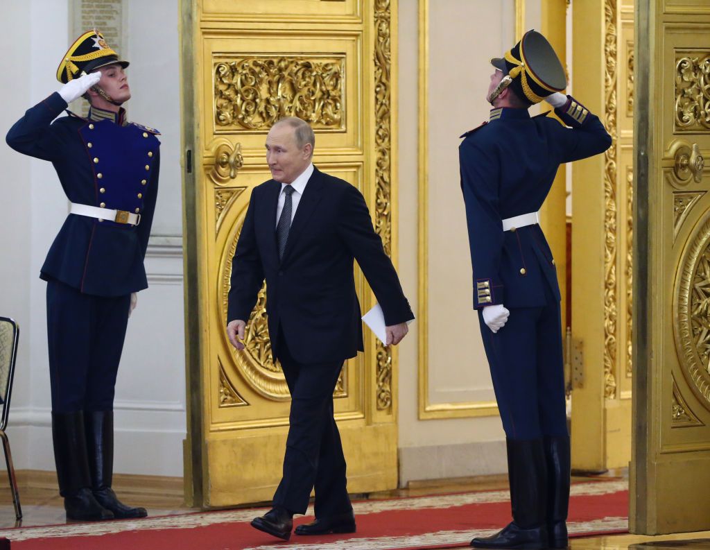 MOSCOW, RUSSIA - JUNE 12: (RUSSIA OUT) Russian President Vladimir Putin attends the State Awarding Ceremony at the Grand Kremlin Palace, June,12,2022, in Moscow, Rusia. Russia Day, celebrated annually on 12 June since 1992, commemorates the adoption of the Declaration of State Sovereignty of the Russian Soviet Federative Socialist Republic (RSFSR) (Photo by Contributor/Getty Images)
