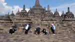 Bersih-bersih, Relief Candi Borobudur Disemprot Air Kencang