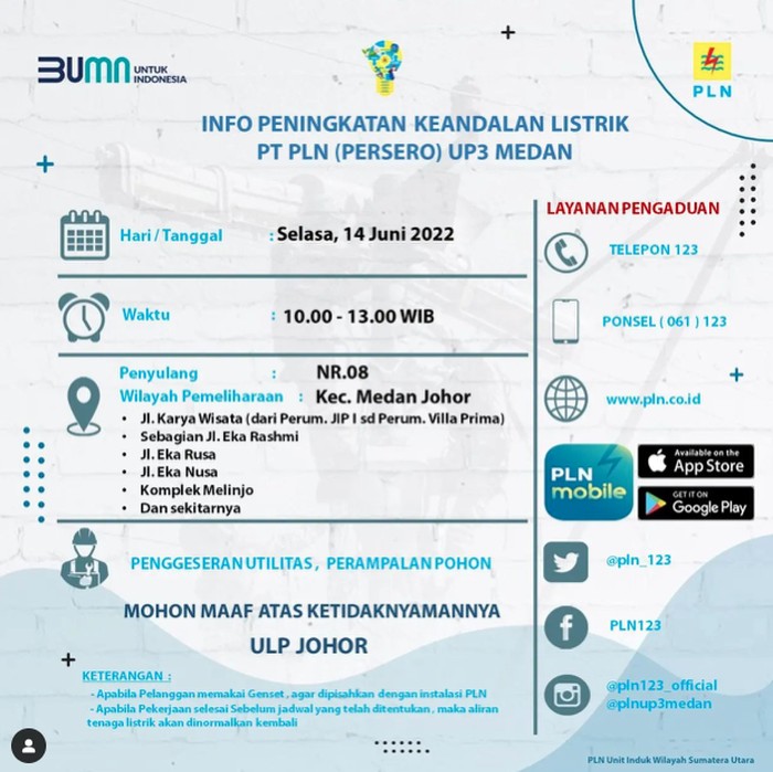 Informasi peningkatan jaringan PLN.