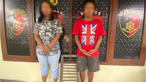 Pasutri pencuri besi penutup gorong-gorong di Jalan Gurita I, Perum Pedungan Indah, Banjar Dukuh Pesirahan, Kelurahan Pedungan, Kecamatan Denpasar Selatan.