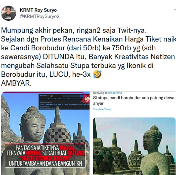 Tangkapan layar akun Twitter Roy Suryo