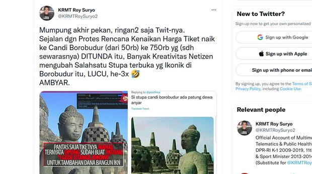 Tangkapan layar akun Twitter Roy Suryo